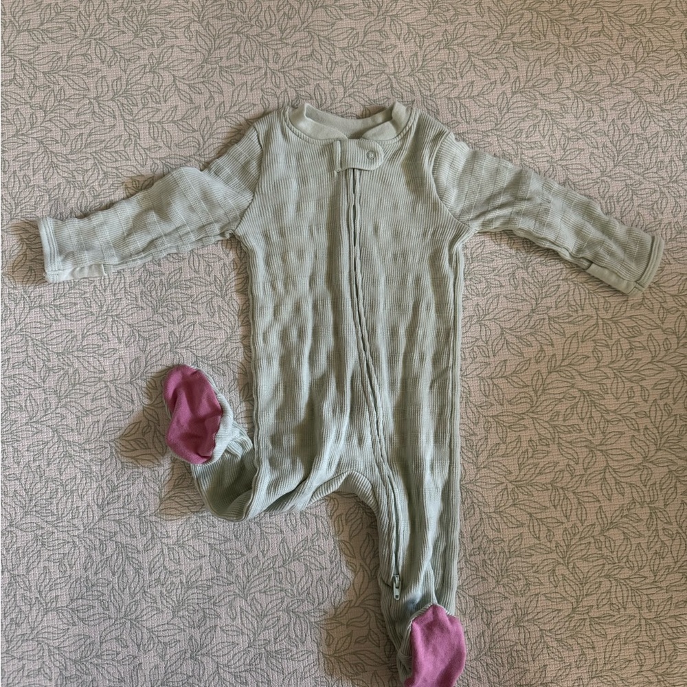 Mint Green Cloud Island One Piece with Pink Footie